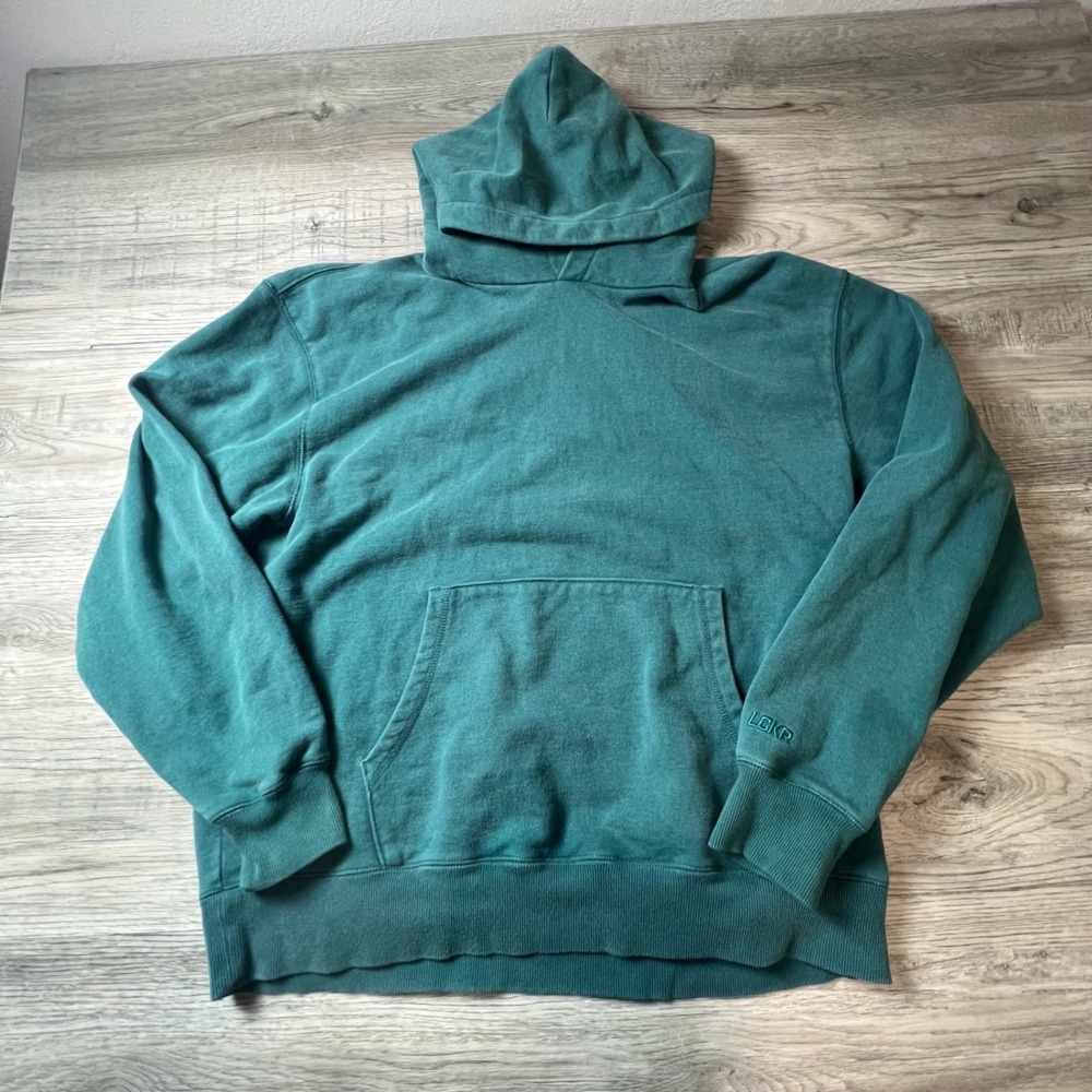 LCKR Heavyweight Hoodie Mens Large Teal Green Cotton Fleece Pullover L24